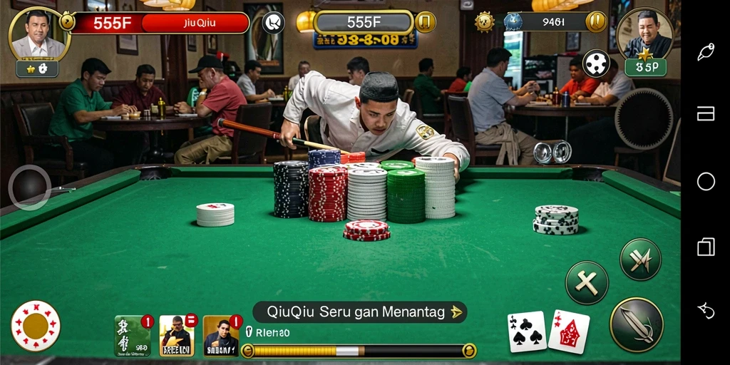 Screenshot gameplay 555F menampilkan kartu QiuQiu yang menarik.