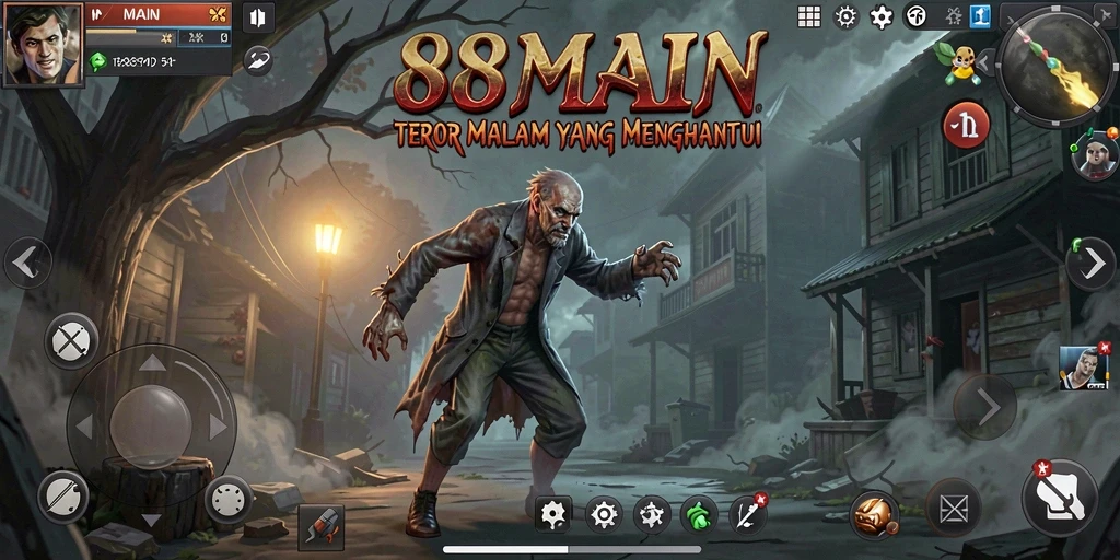 Screenshot gameplay <strong>88MAIN</strong> yang menakutkan dengan suasana kegelapan.