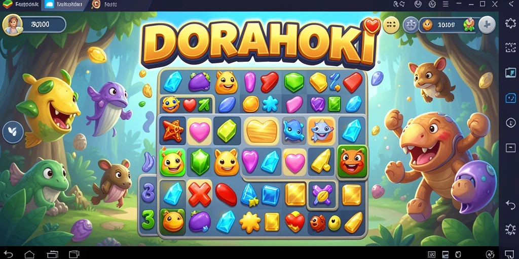 Tampilan menarik dari gameplay DORAHOKI yang penuh warna.