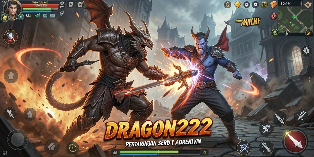 Screenshot gameplay DRAGON222 dengan aksi pertempuran yang intens.