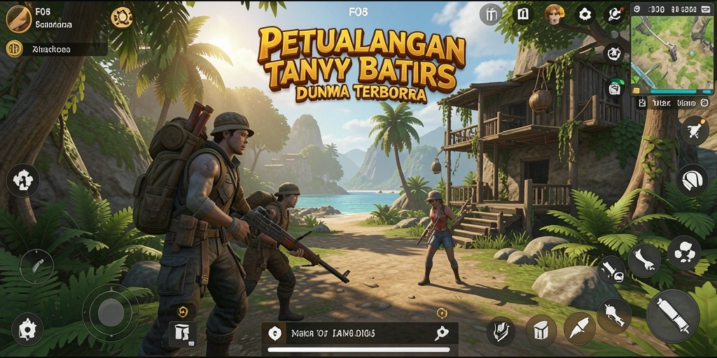 Screenshot utama F08 menampilkan pemain menjelajahi dunia terbuka yang luas.