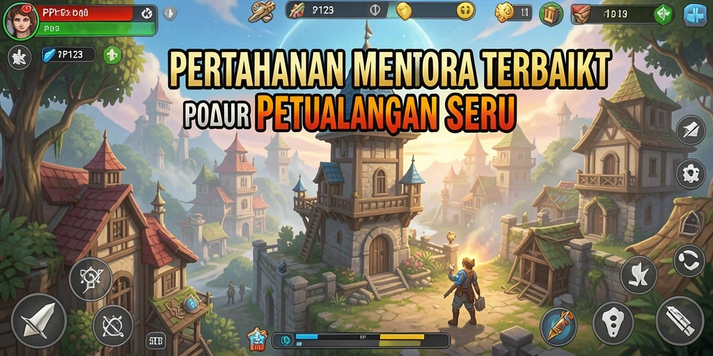 Tangkapan layar dari gameplay seru PP123 yang menunjukkan pertahanan menara.