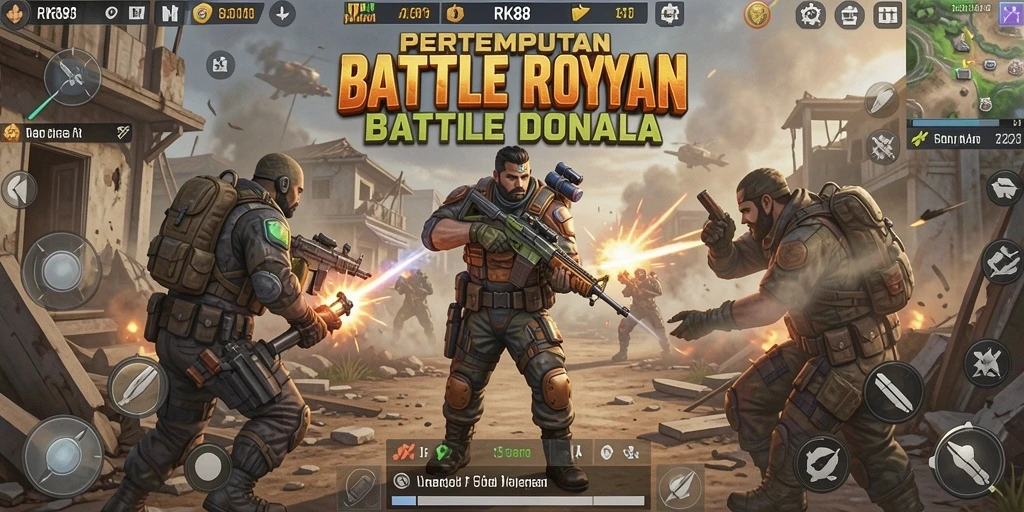Screenshot gameplay RK88 yang menampilkan pertempuran seru dalam arena Battle Royale.