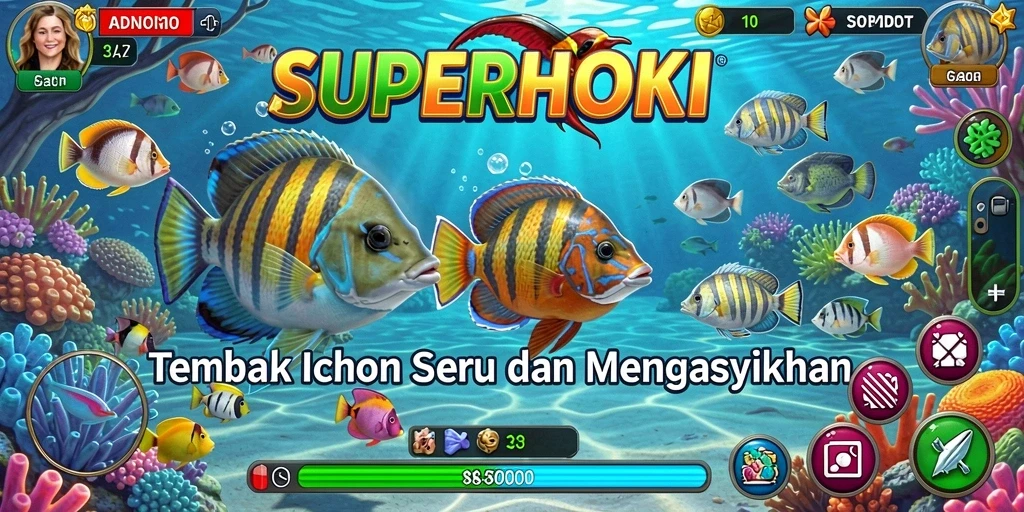 Gameplay seru di SUPERHOKI saat menangkap ikan.