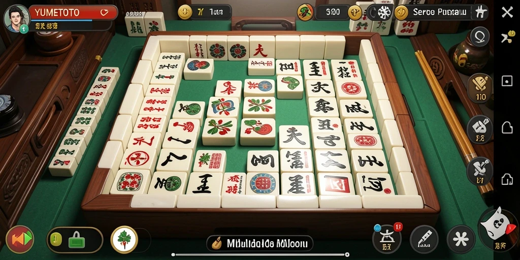 Screenshot YUMETOTO menunjukkan gameplay Mahjong yang dinamis dan penuh warna.